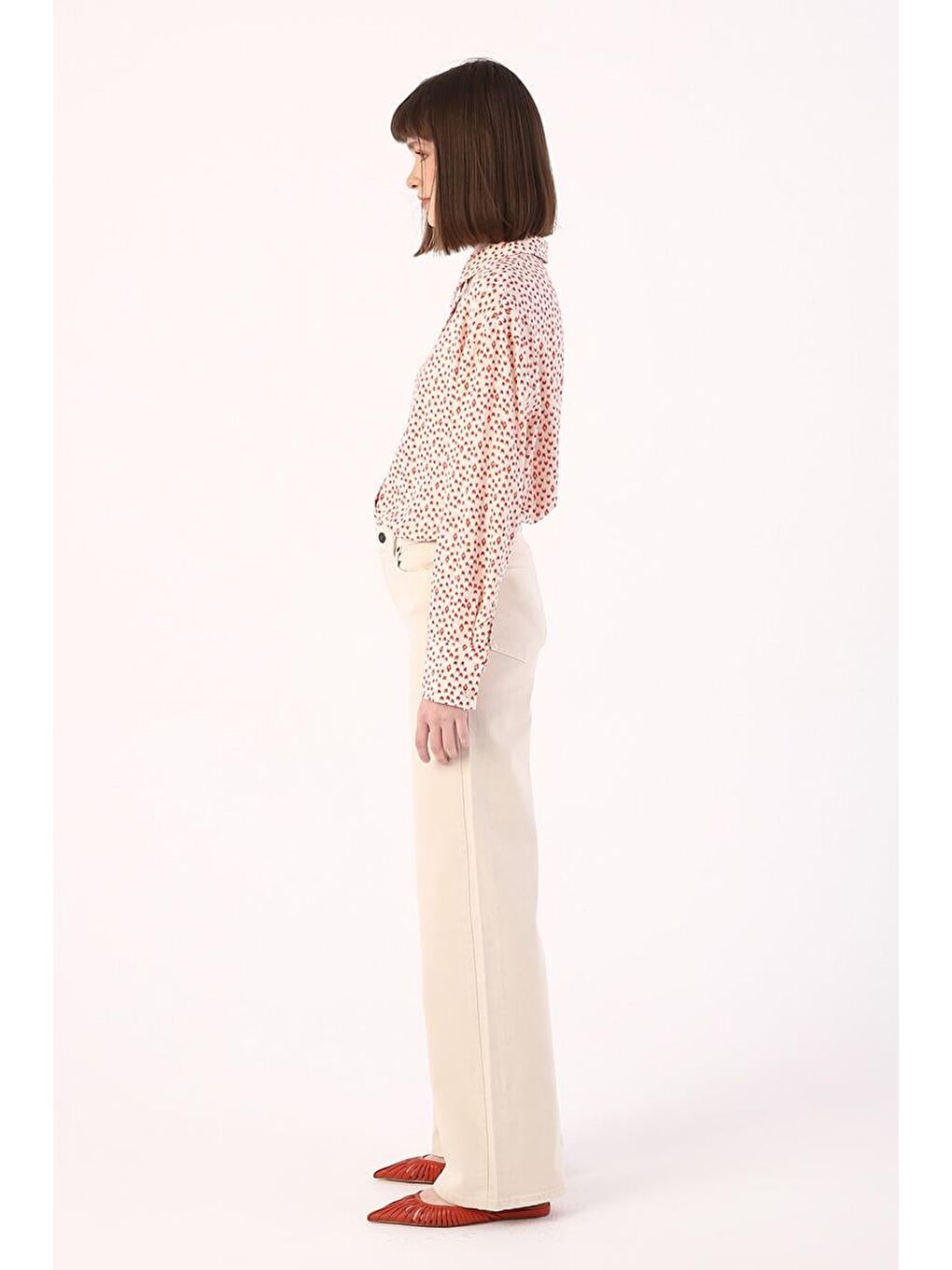 Bej-Wide Leg Yüksek Bel Pantolon-2