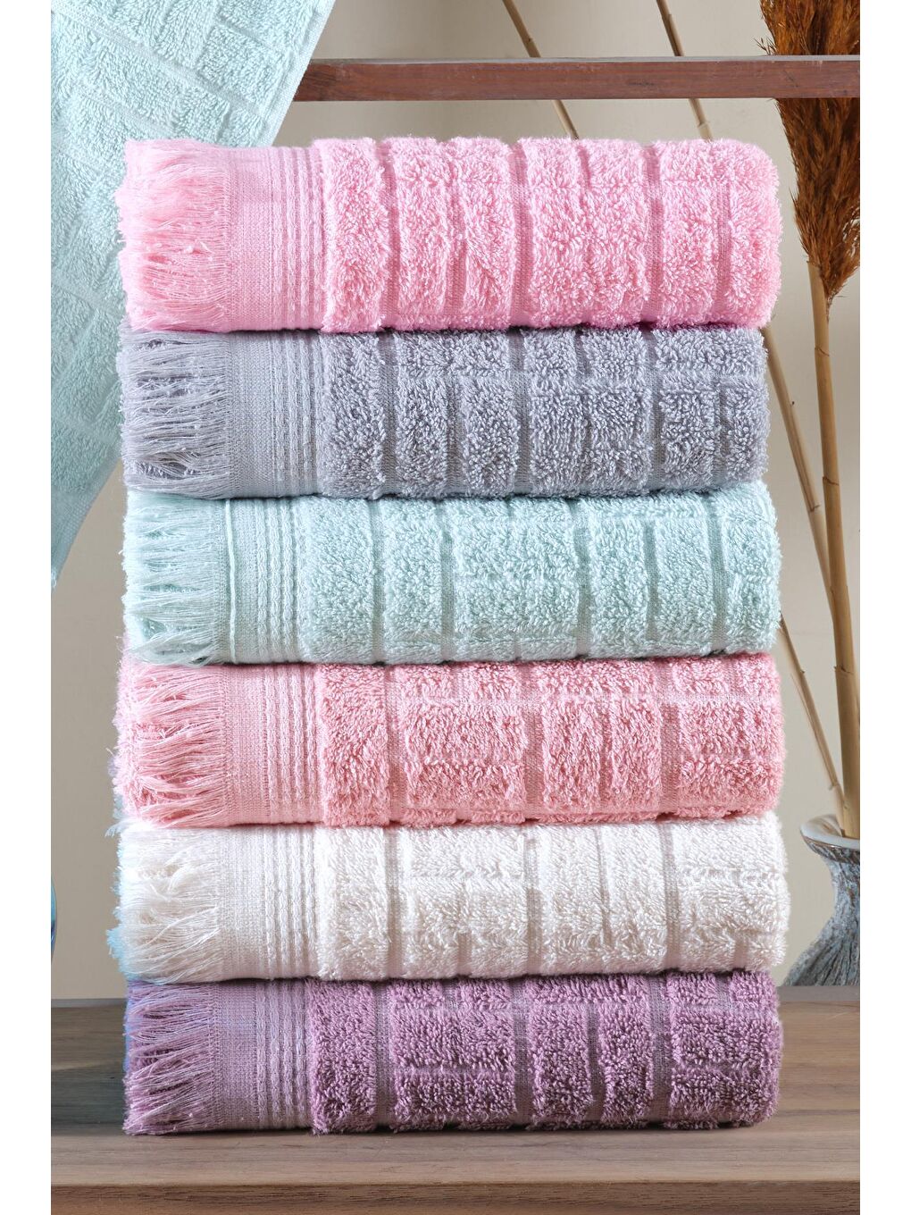 Pembe Brics 6'lı 50x90 cm El&Yüz Havlu Seti-2