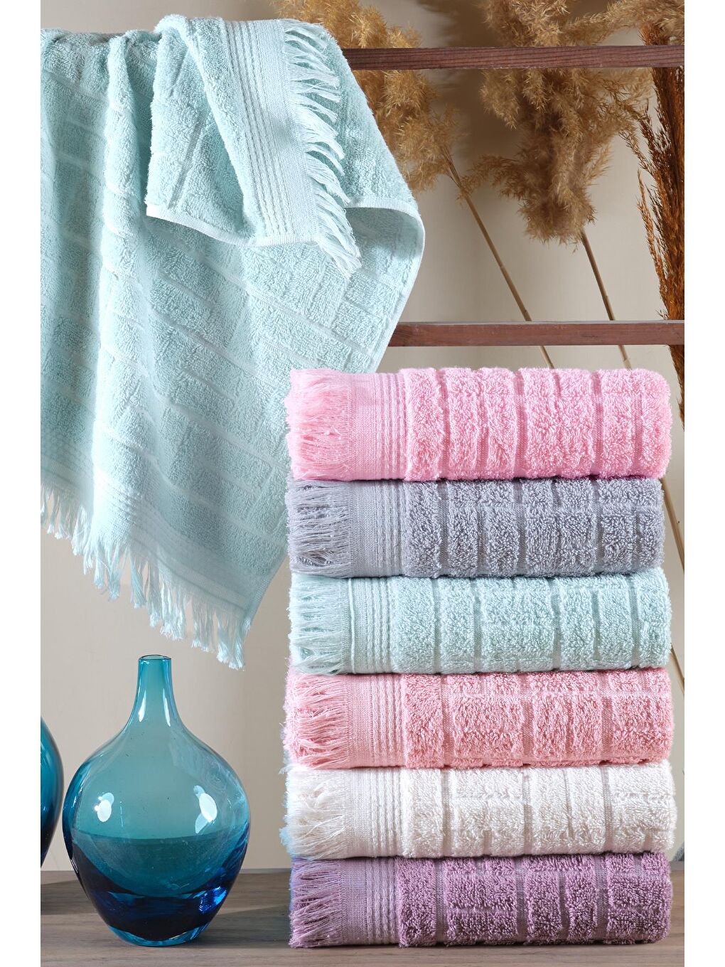 Pembe Brics 6'lı 50x90 cm El&Yüz Havlu Seti-3