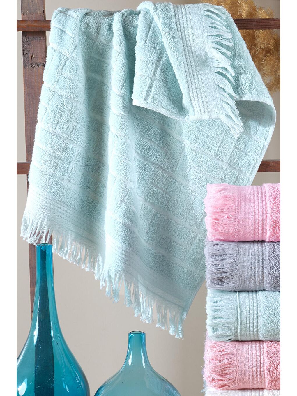 Pembe Brics 6'lı 50x90 cm El&Yüz Havlu Seti-4