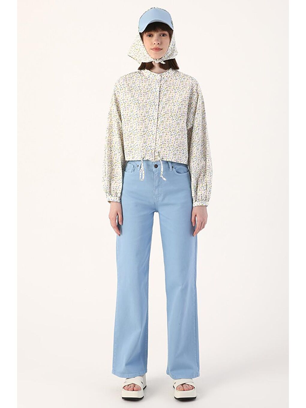 Mavi-Wide Leg Yüksek Bel Pantolon-1