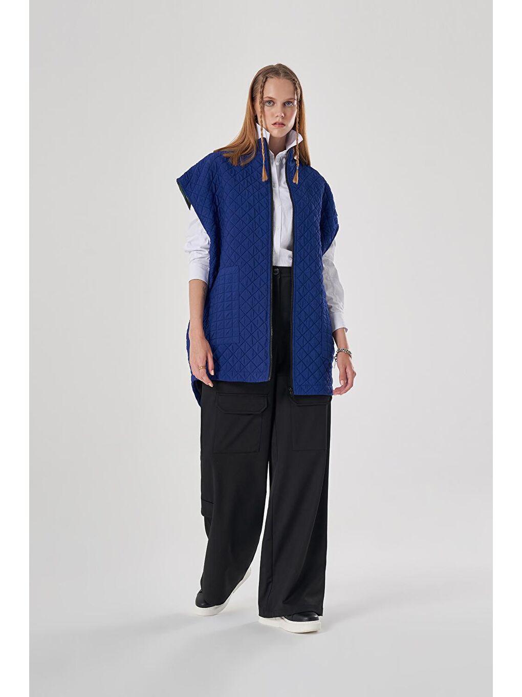 Mizalle Mavi Kapitone Over Saks Yelek - 4