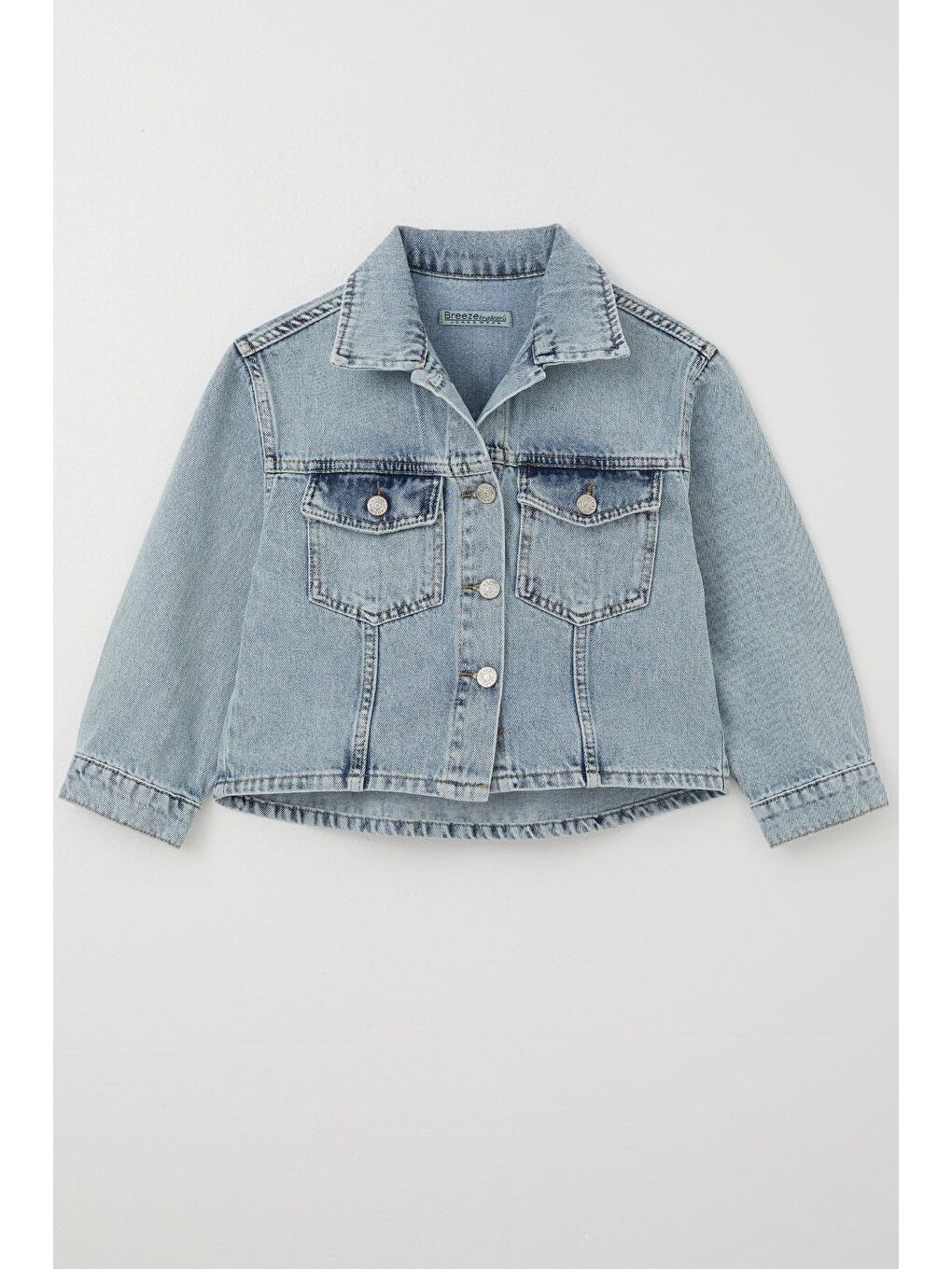 Kız Çocuk Jean Ceket Düğmeli Cepli Açık Mavi (5-8 Yaş)-3