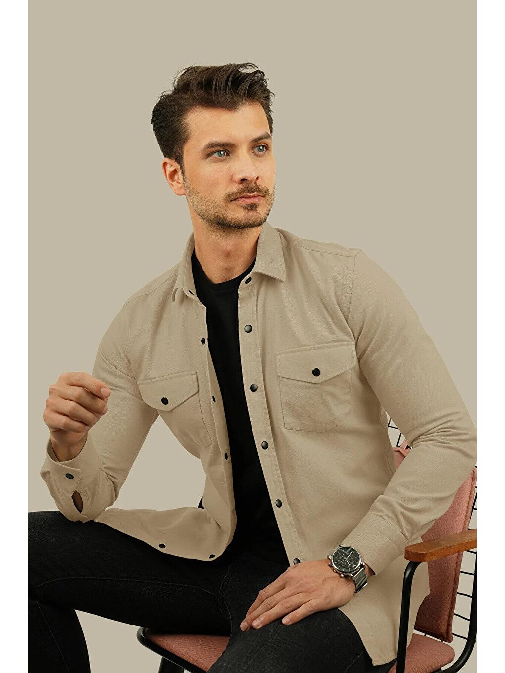 Etikmen Bej Slimfit Gerçek Jean Erkek Gömlek - 4