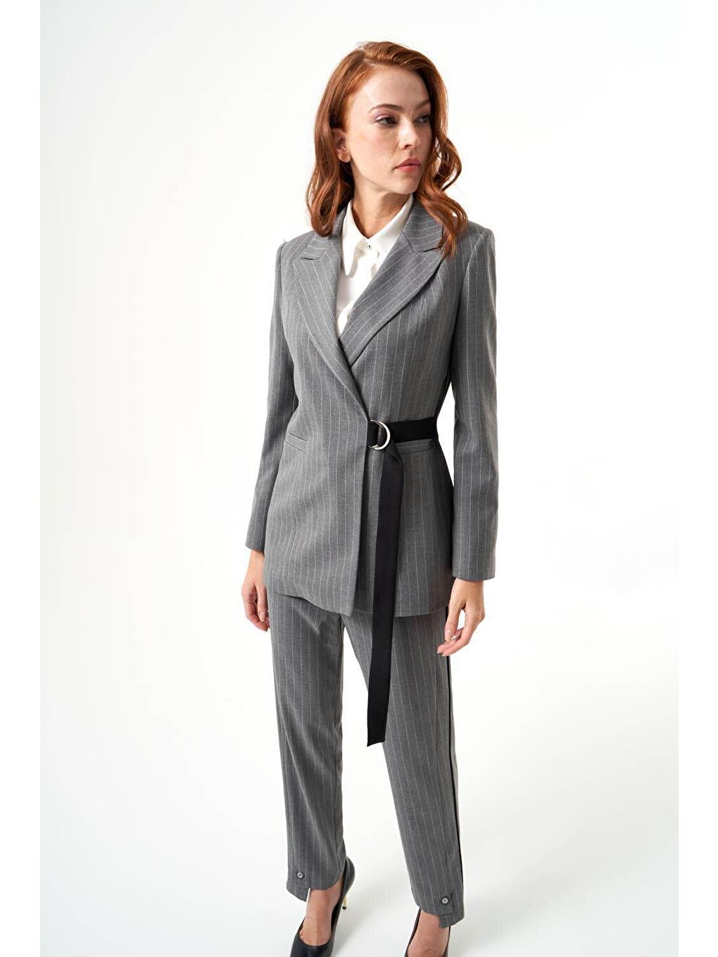 Çizgili Gri Ceket-4