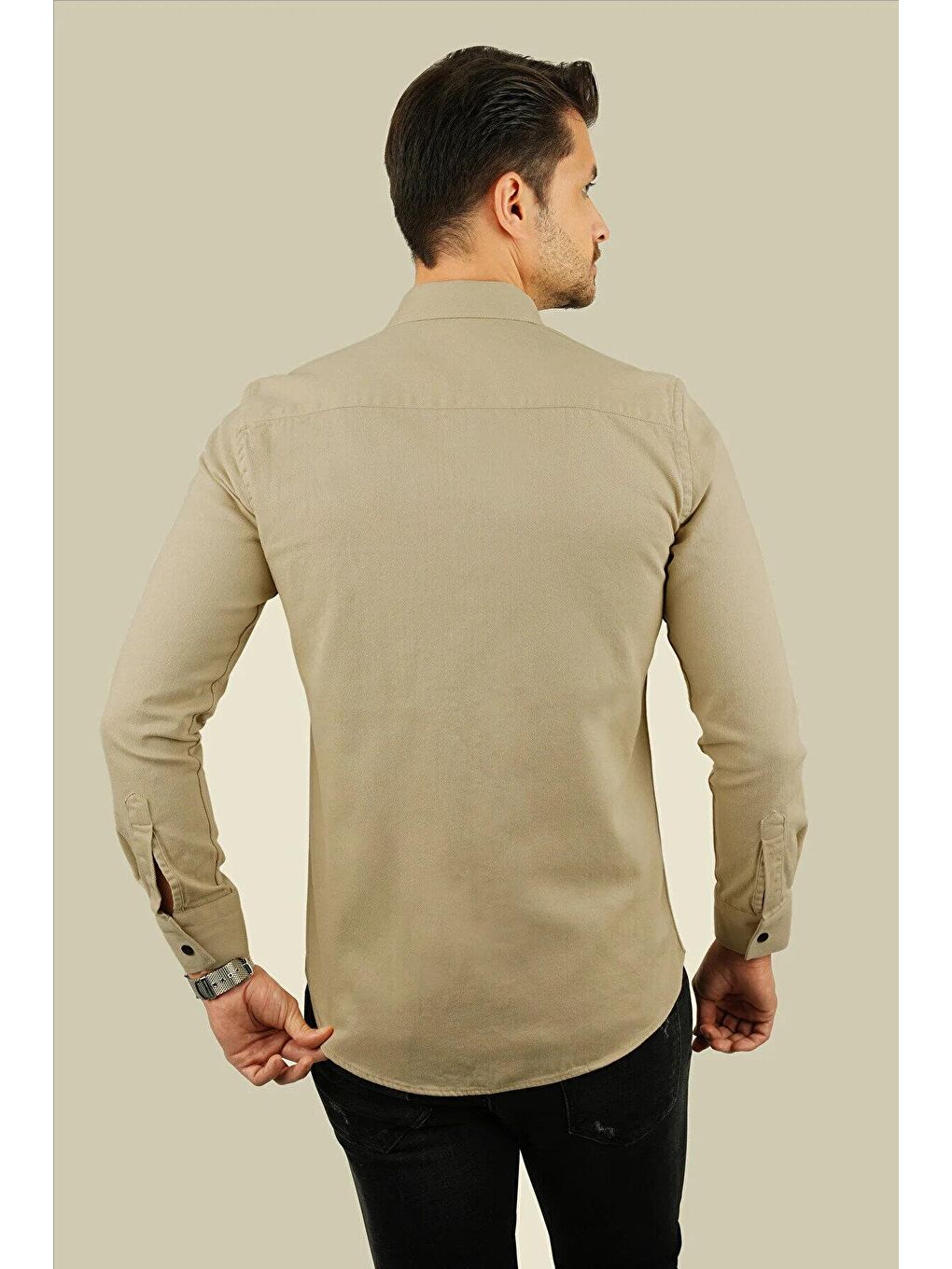 Etikmen Bej Slimfit Gerçek Jean Erkek Gömlek - 6