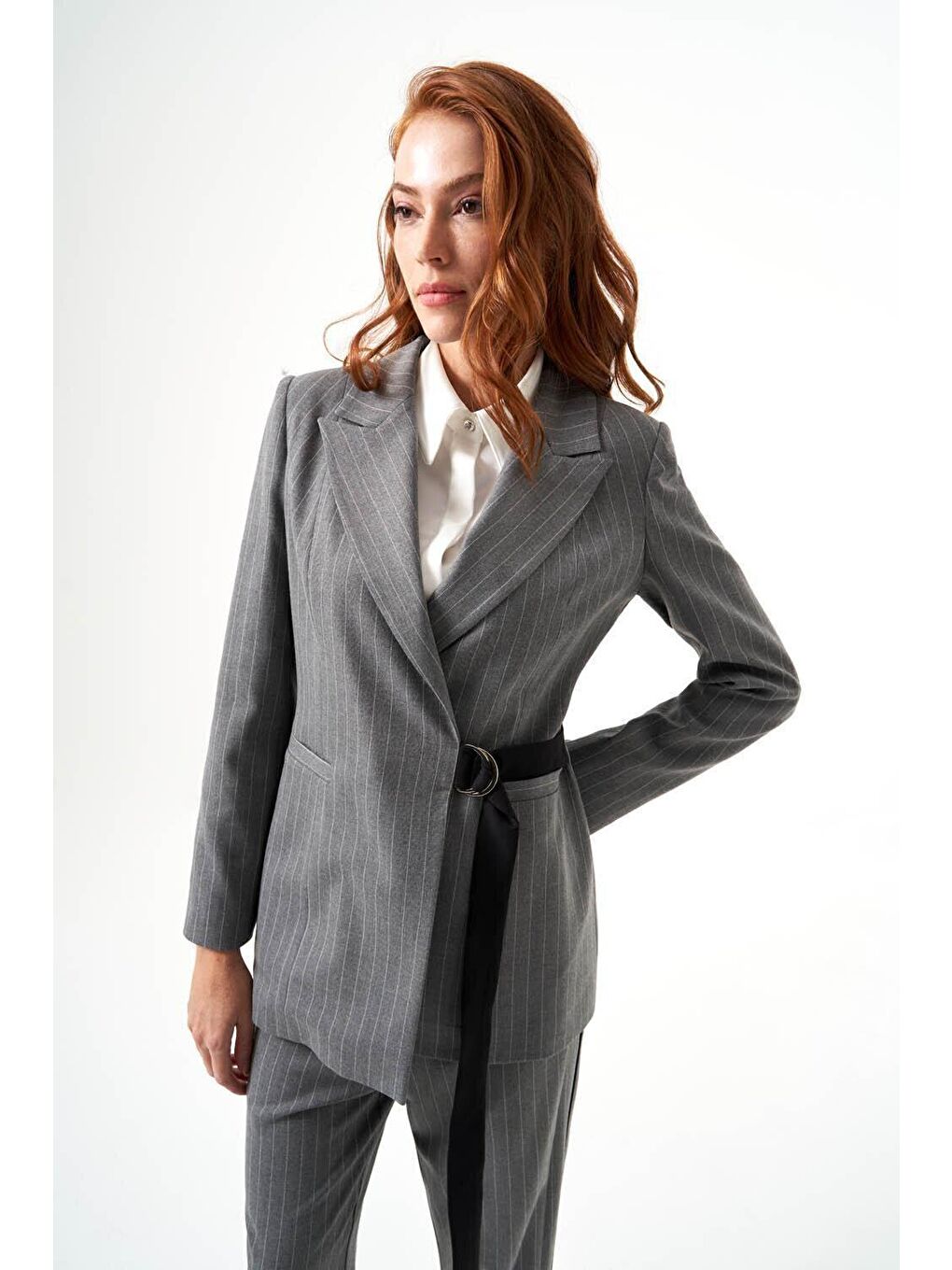 Çizgili Gri Ceket-5