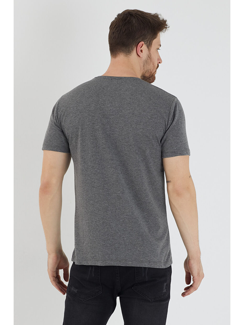 SANDER KTN Erkek Antrasit %100 Pamuk Tişört-3