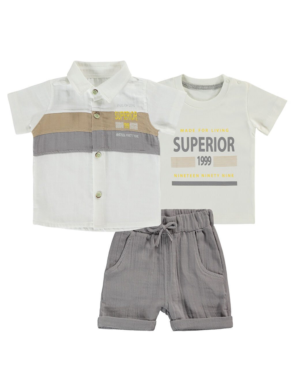 Erkek Bebek 3'lü Şortlu Takım 6-18 Ay Gri