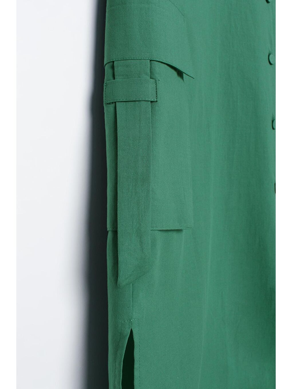 Koyu Yeşil %100 Pamuk Tek Cepli Kuşaklı Uzun Ferace-4
