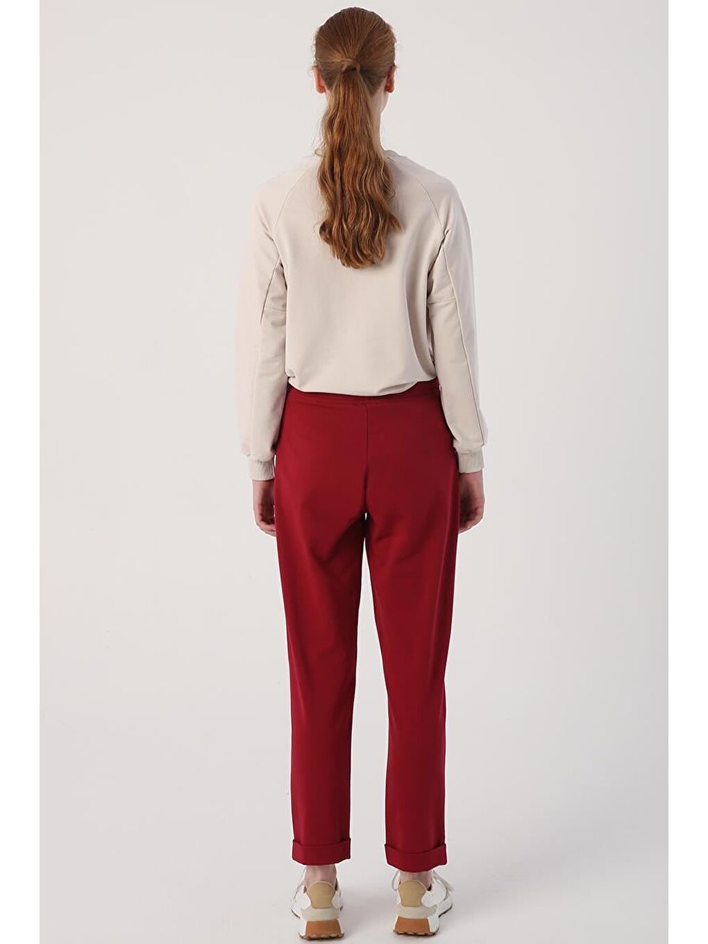 Koyu Bordo-Duble Paça Lastikli Rahat Örme Pantolon-3