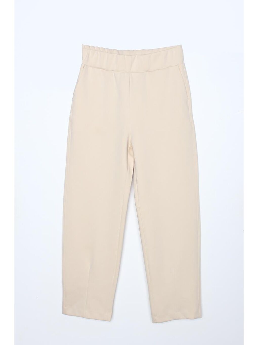Ekru Krem-Paçası Pensli Rahat Kalıp Pantolon-5