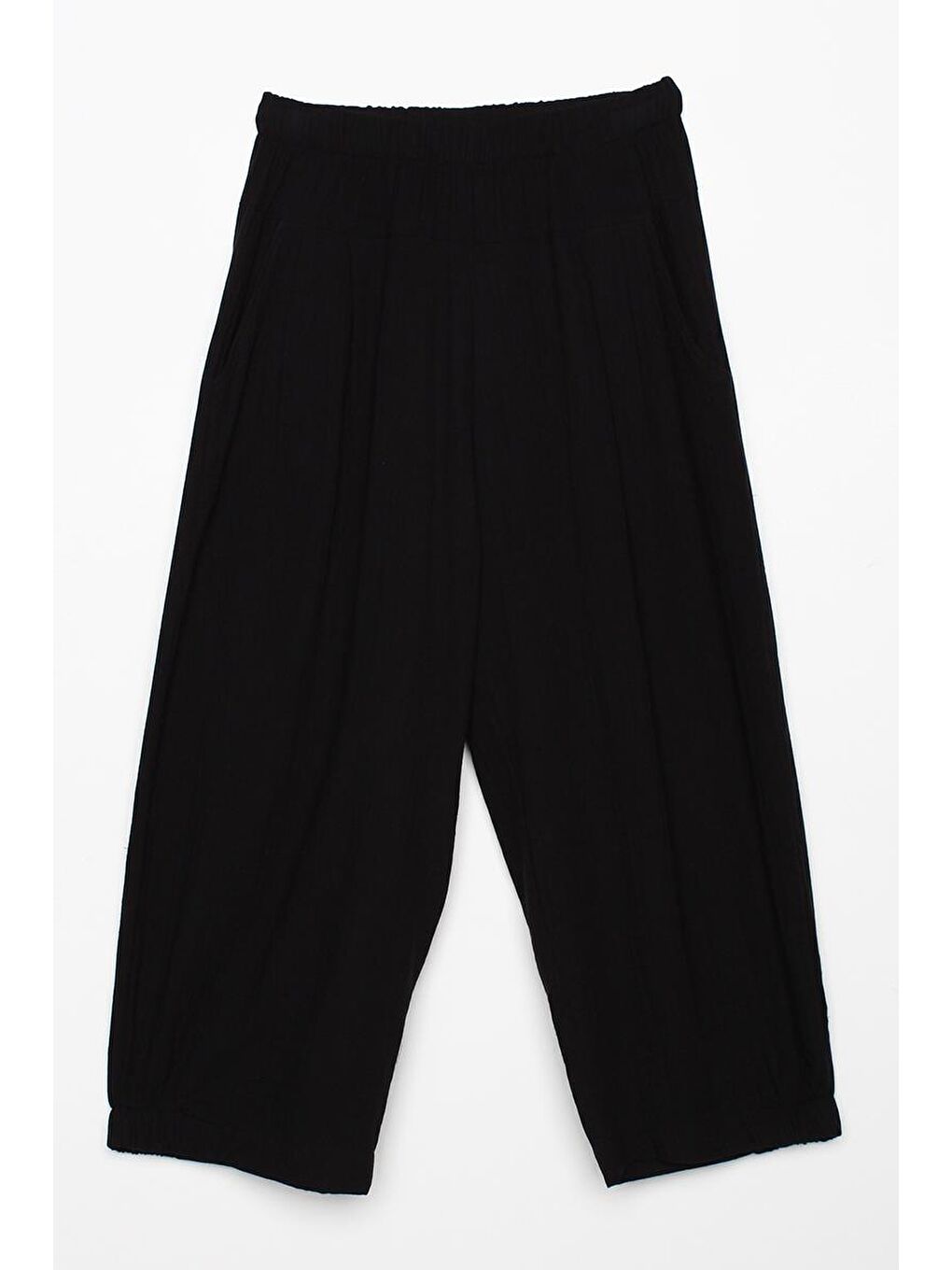 Siyah-Geniş Paçalı Lastikli Pantolon-4