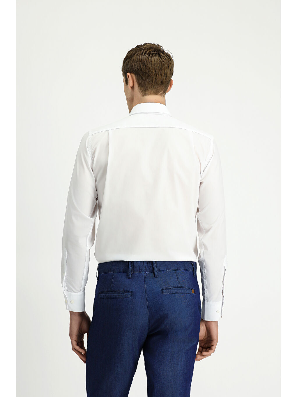 Beyaz Uzun Kol Regular Fit Non Iron Ütü Gerektirmeyen Pamuklu Düğmeli Yaka Büyük Beden Gömlek-3