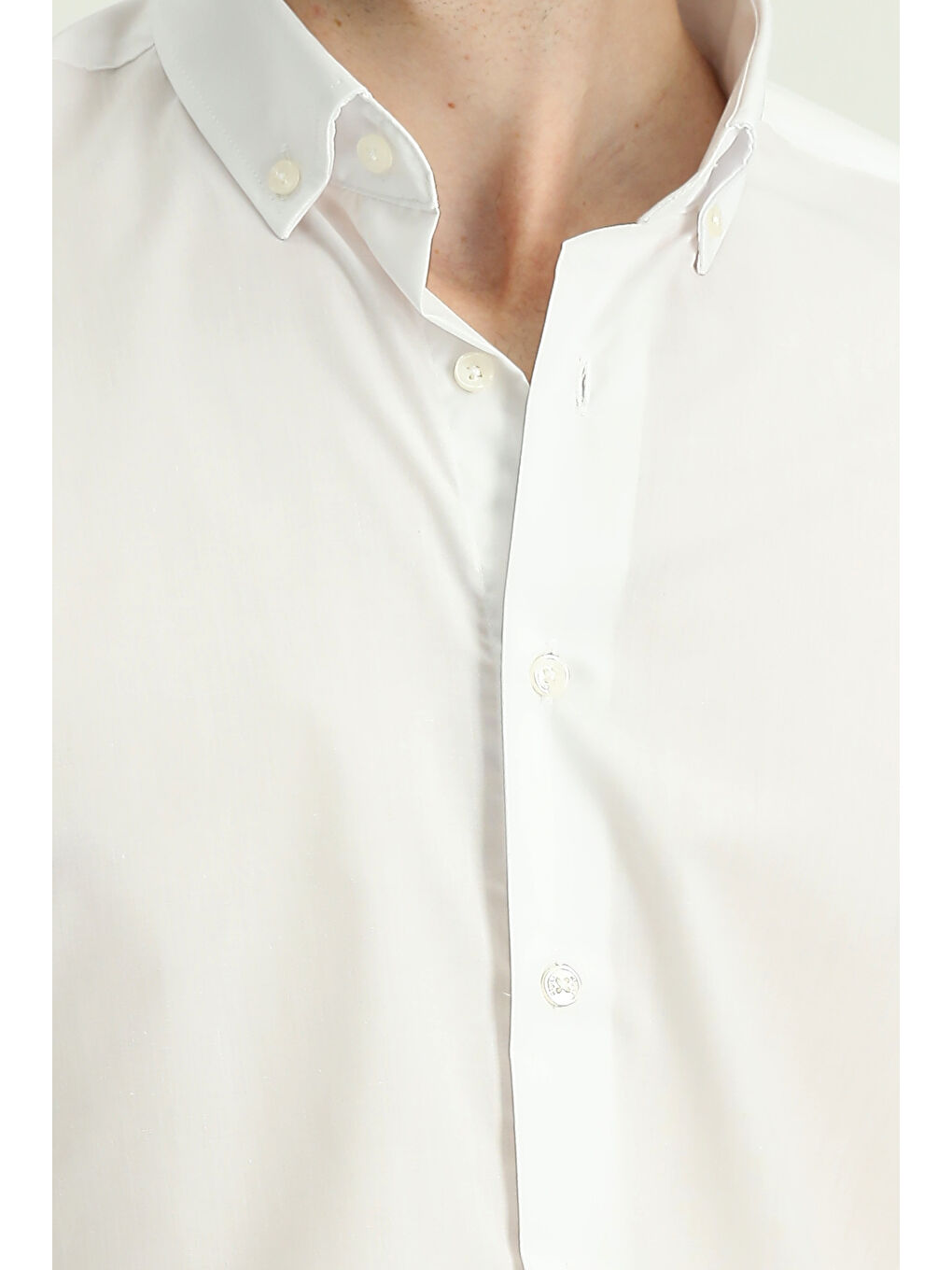 Beyaz Uzun Kol Regular Fit Non Iron Ütü Gerektirmeyen Pamuklu Düğmeli Yaka Büyük Beden Gömlek-4