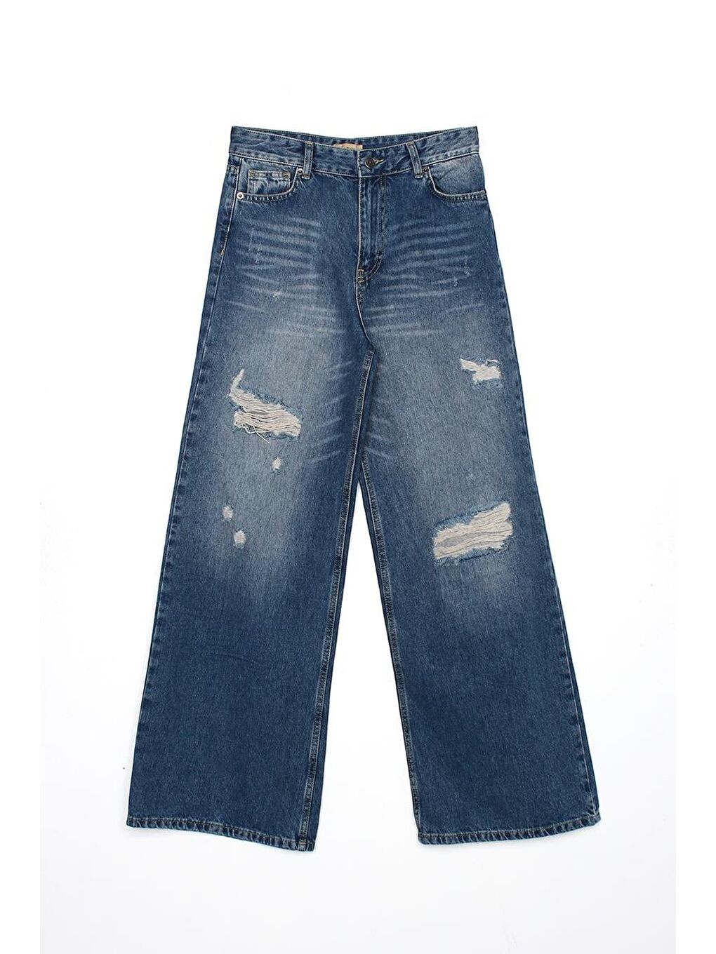 Mavi01-Yırtık Detaylı Bol Paça Denim Pantolon-5