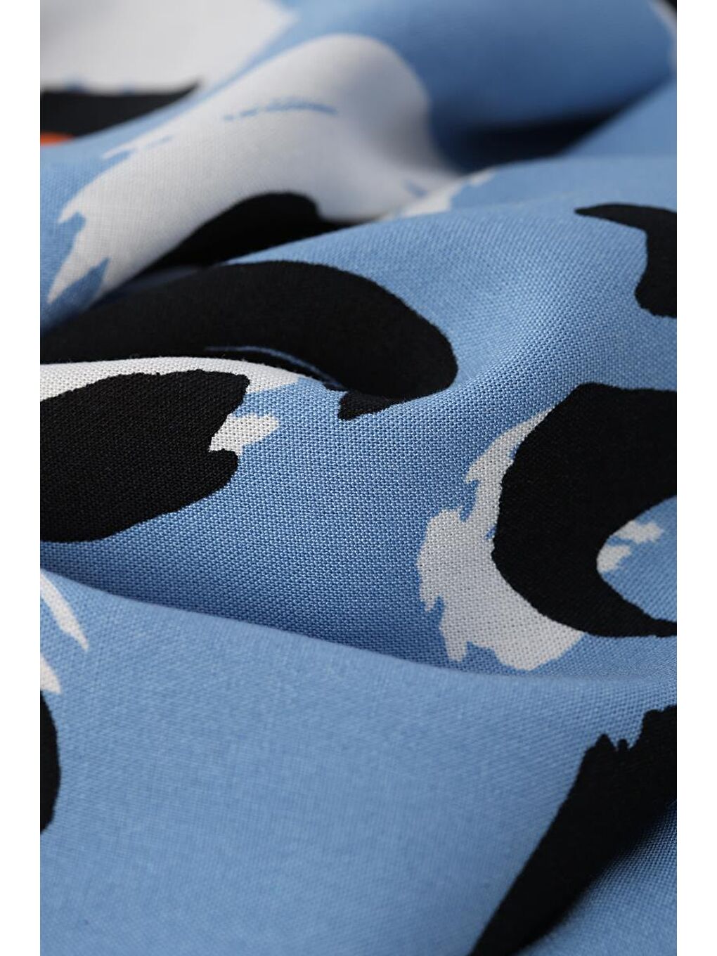 Mavi-Siyah-Emprime Desenli Beli Lastikli Bol Paça Viskon Pantolon-4