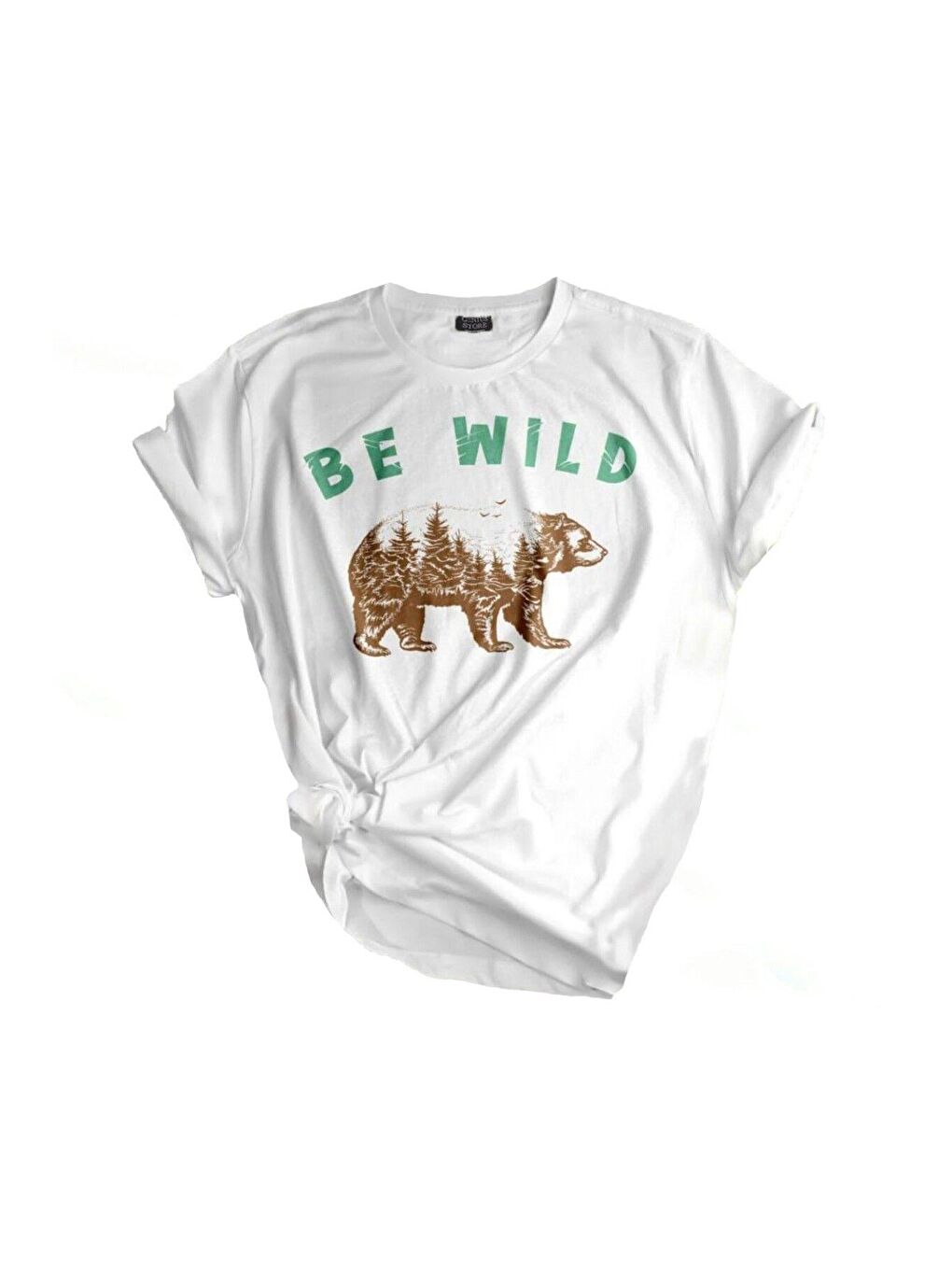 GENIUS STORE Beyaz-Kırmızı Unisex Baskılı Tişört Outdoor Sport T-shirt BE WILD AYI