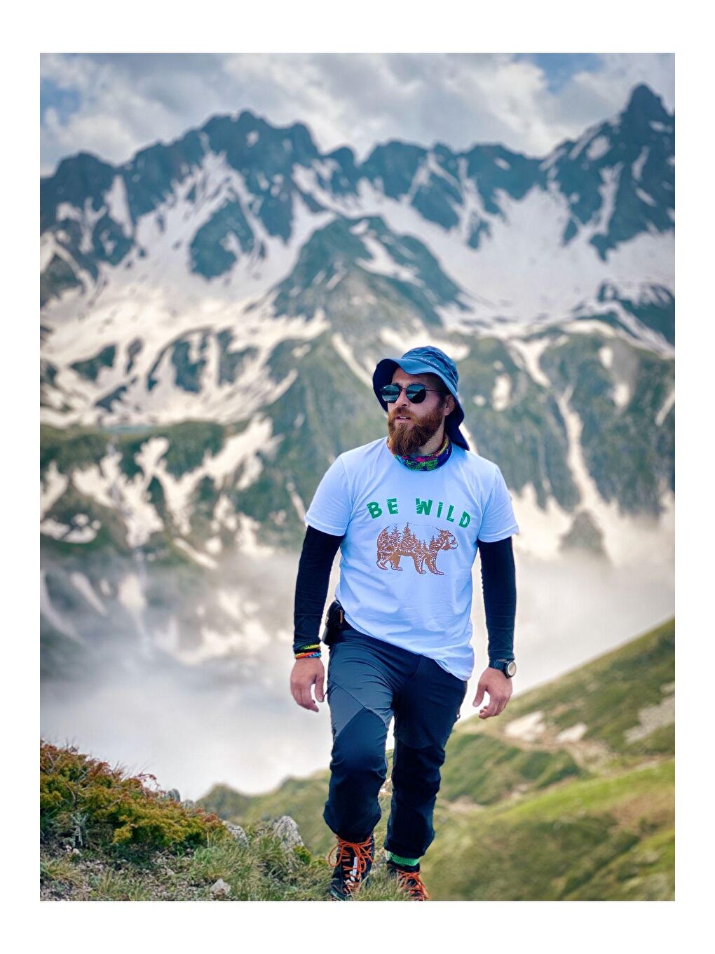 GENIUS STORE Beyaz-Kırmızı Unisex Baskılı Tişört Outdoor Sport T-shirt BE WILD AYI - 2