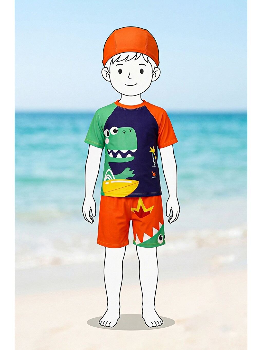 Turuncu Summer Dino Erkek Çocuk Mayo Takımı-1