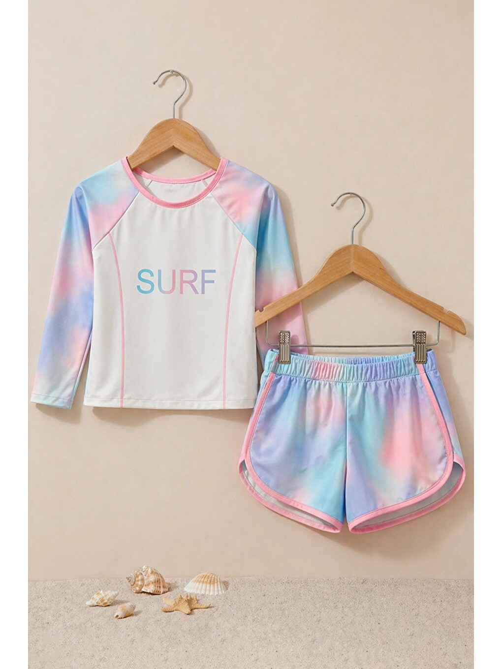 Beyaz Surf Baskılı Renkli Kız Çocuk Uzun Kollu Spor Mayo Takımı