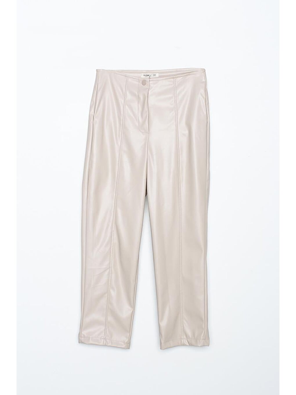 Bej Taş-İçi Şardonlu Çima Dikişli Deri Pantolon-5