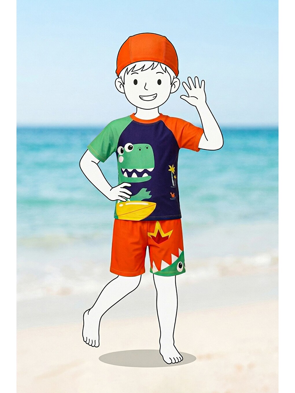 Turuncu Summer Dino Erkek Çocuk Mayo Takımı-3