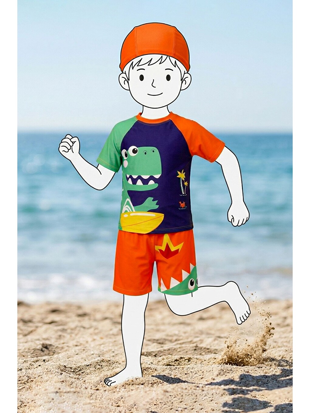 Turuncu Summer Dino Erkek Çocuk Mayo Takımı-4