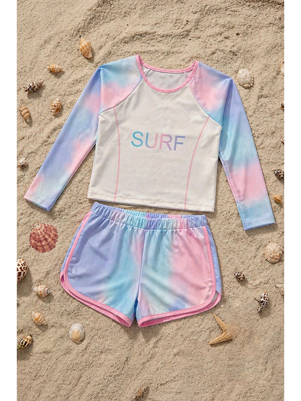 Beyaz Surf Baskılı Renkli Kız Çocuk Uzun Kollu Spor Mayo Takımı-5