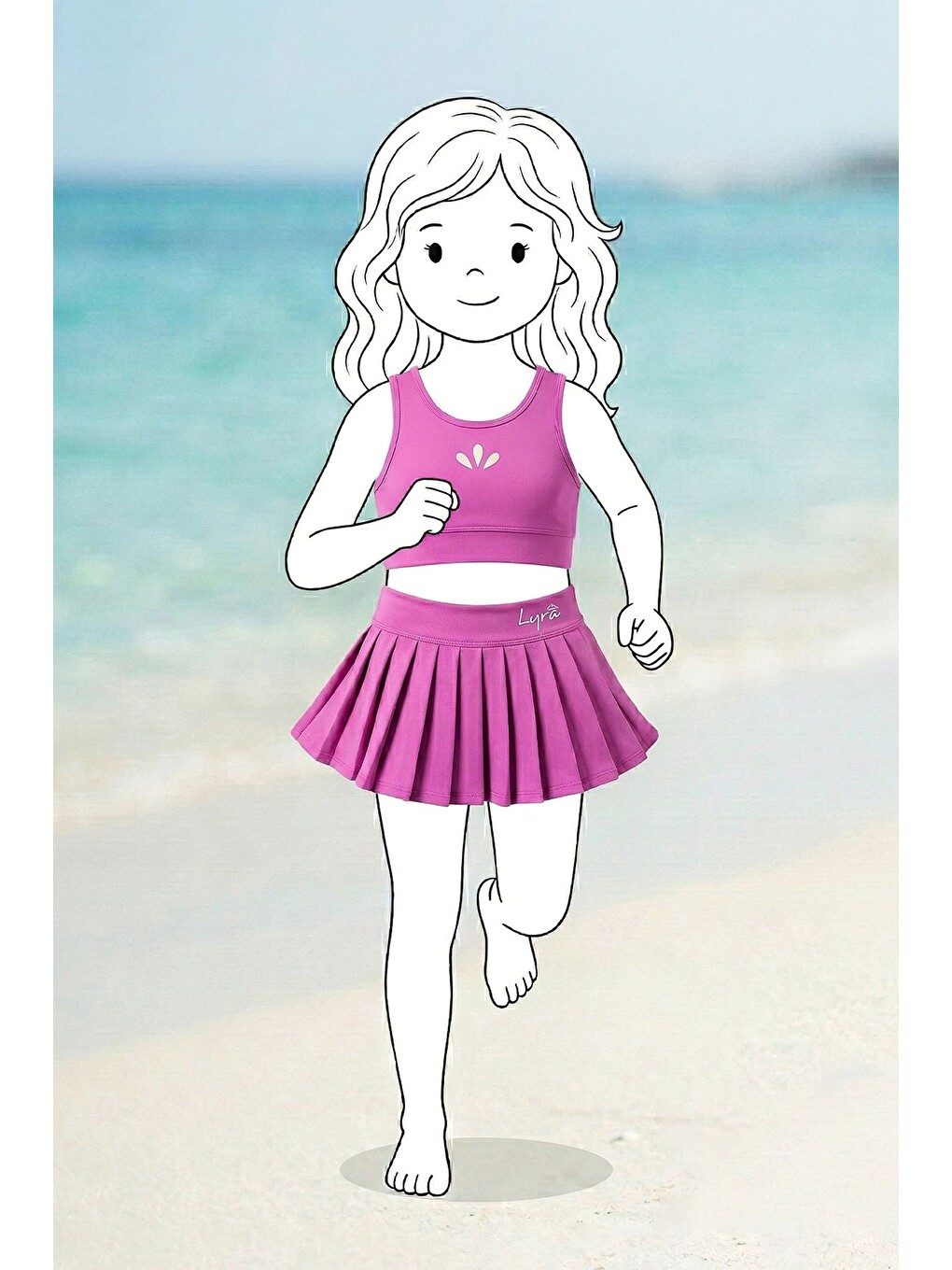 Kız Çocuk Sportif Mor Renk Pilili Crop - Şort Etek Alt - Üst Takım-4