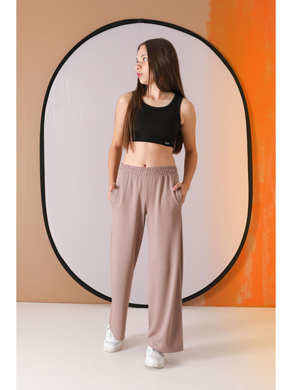 Kahverengi Kahve Geniş Paça Kesim Basic Kız Çocuk Pantolon 19746-1