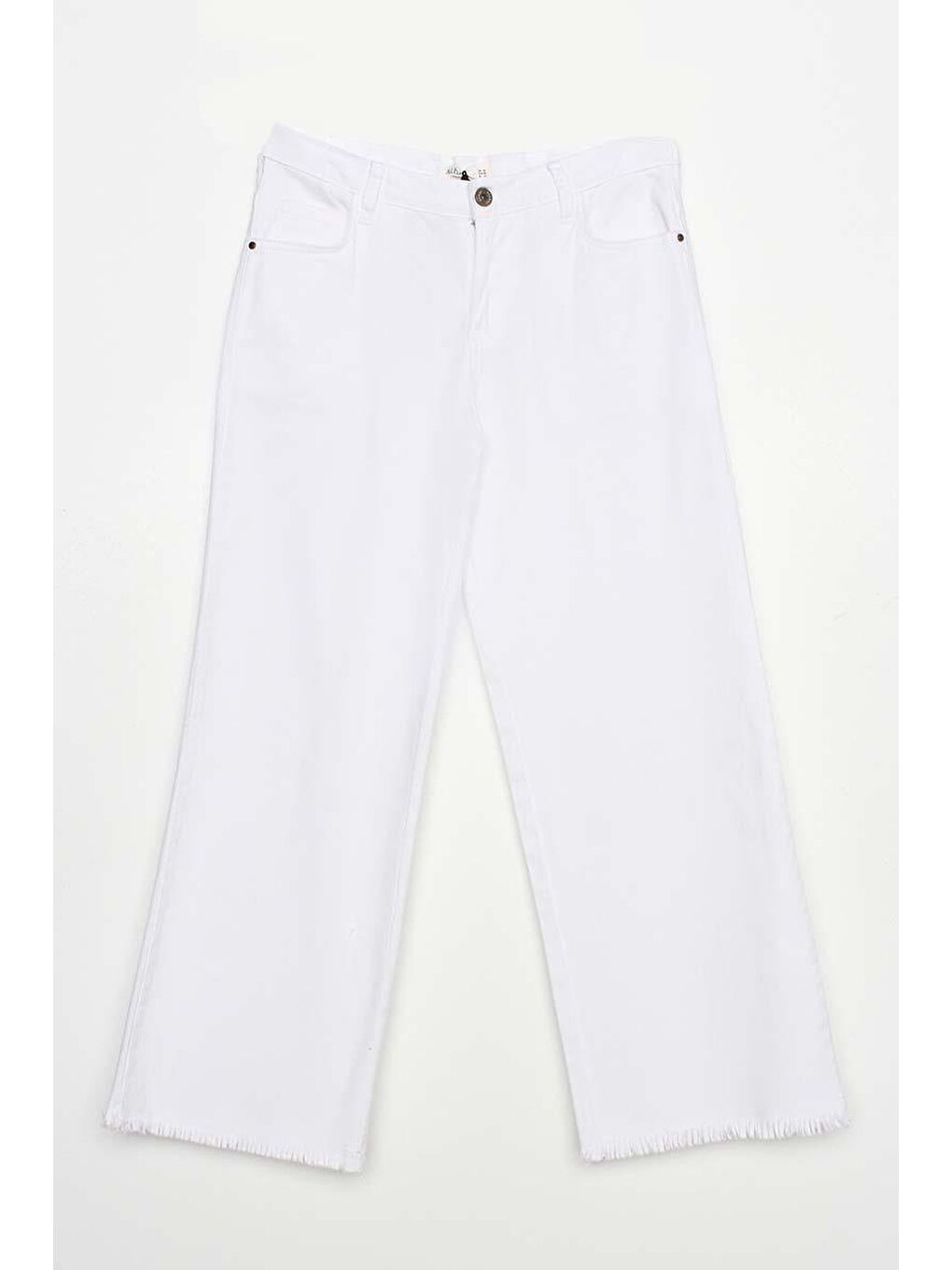 Beyaz-Pamuklu Paçası Püsküllü Pantolon-5