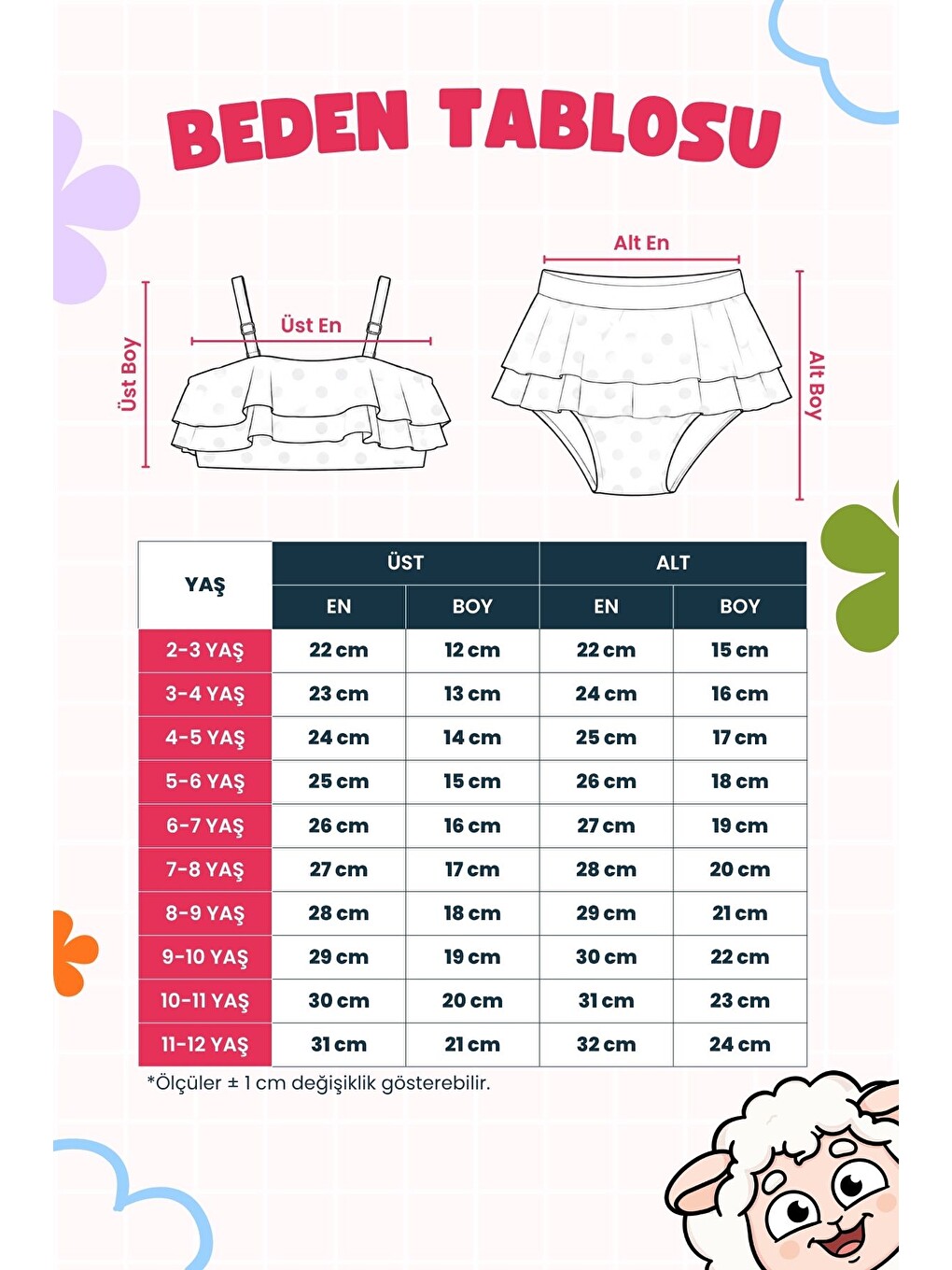 Puantiye Desenli Fırfırlı Siyah Renk Kız Çocuk Etekli Bikini Takımı-7