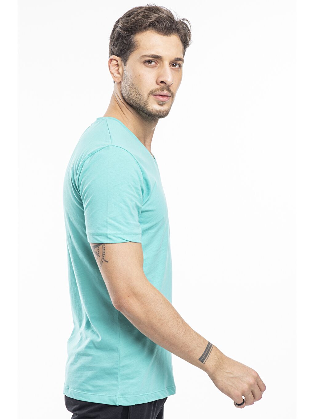 SARGON Erkek %100 Pamuk Tişört Koyu Yeşil-1