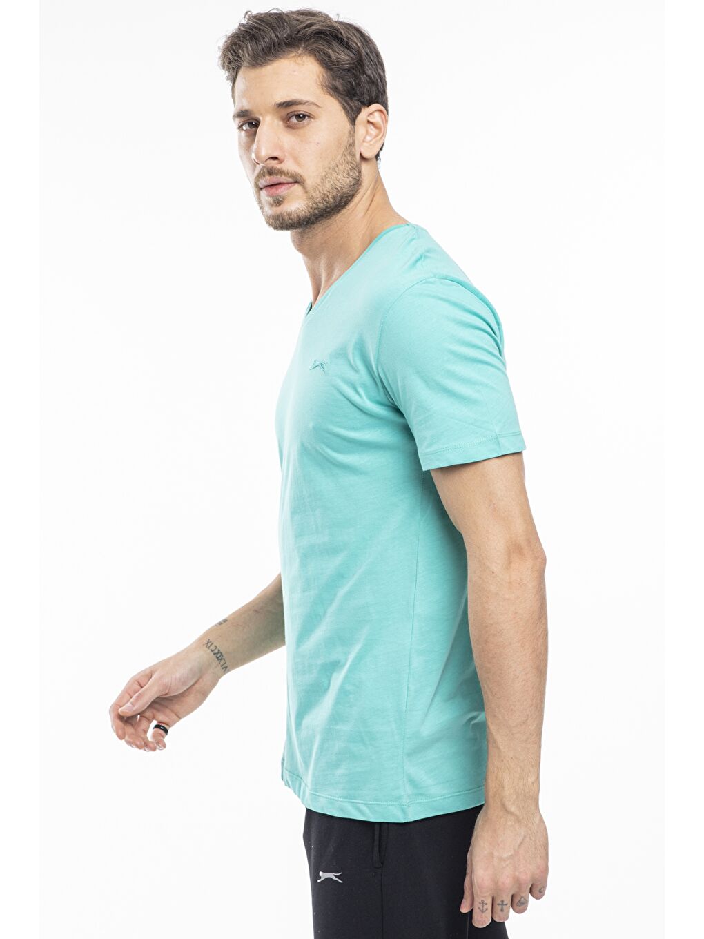 SARGON Erkek %100 Pamuk Tişört Koyu Yeşil-3