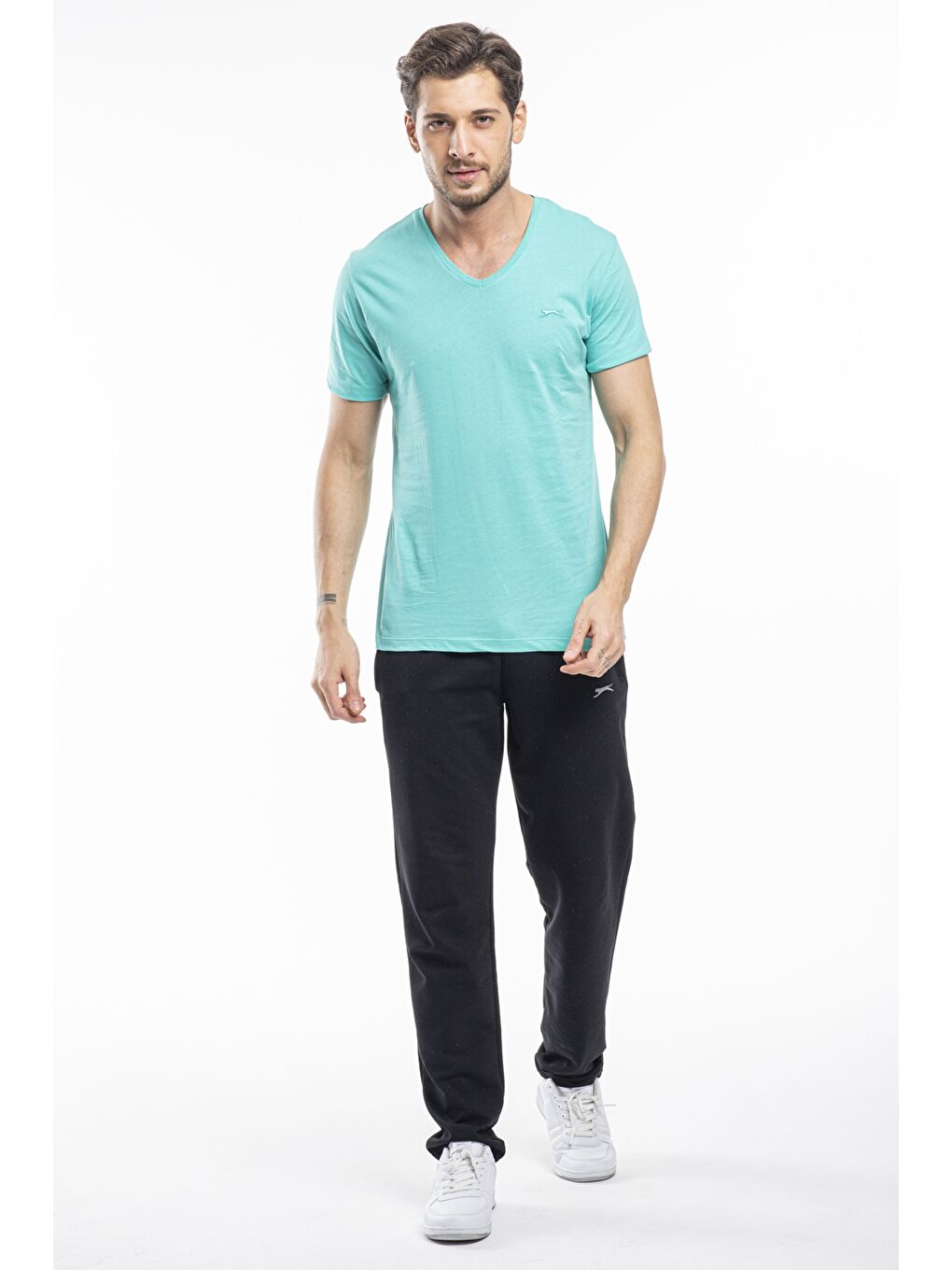 SARGON Erkek %100 Pamuk Tişört Koyu Yeşil-4