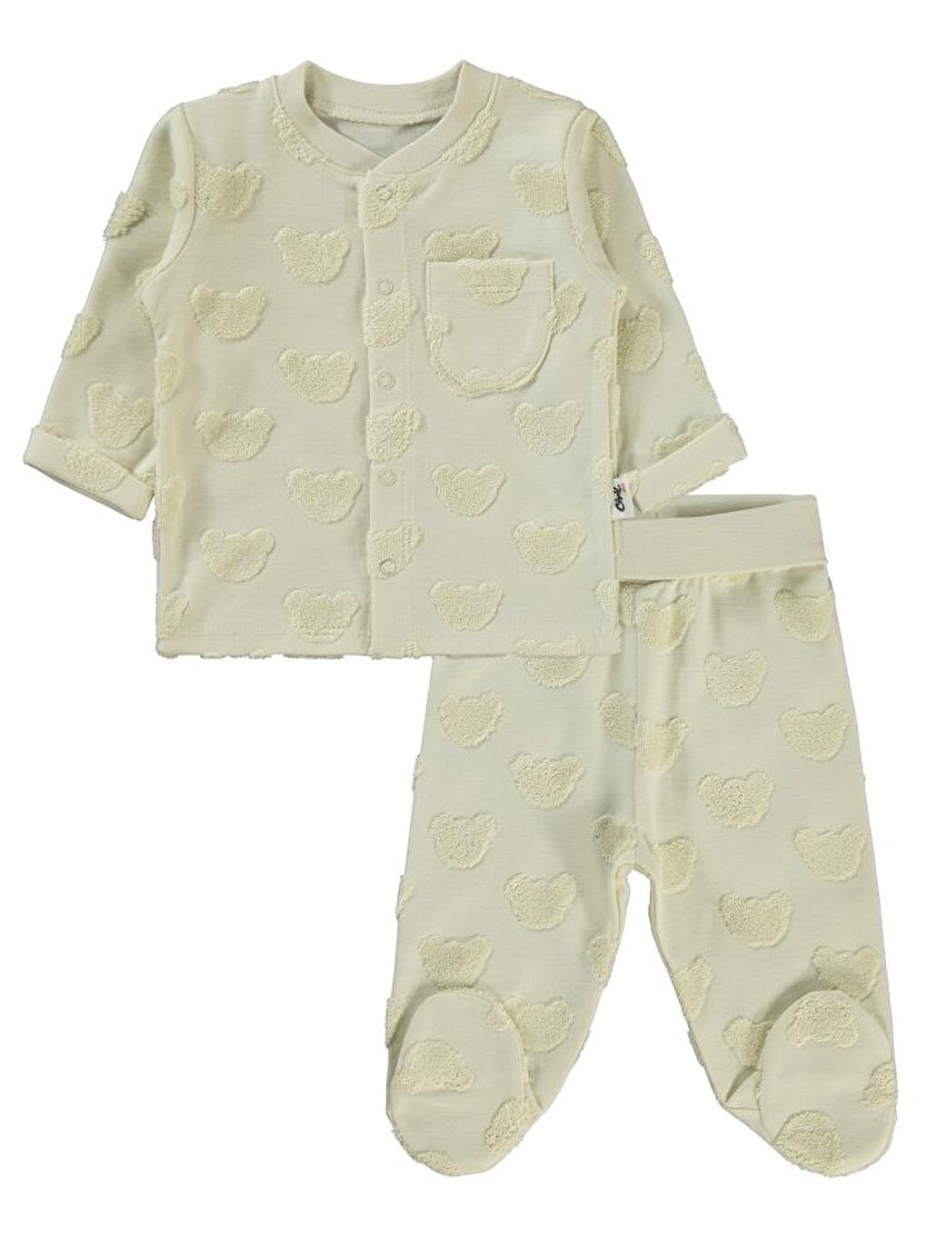 Baby Kabartmalı Ayıcık Baskılı 1-6 Ay Pijama Takımı - Bej 3-6 Ay-3