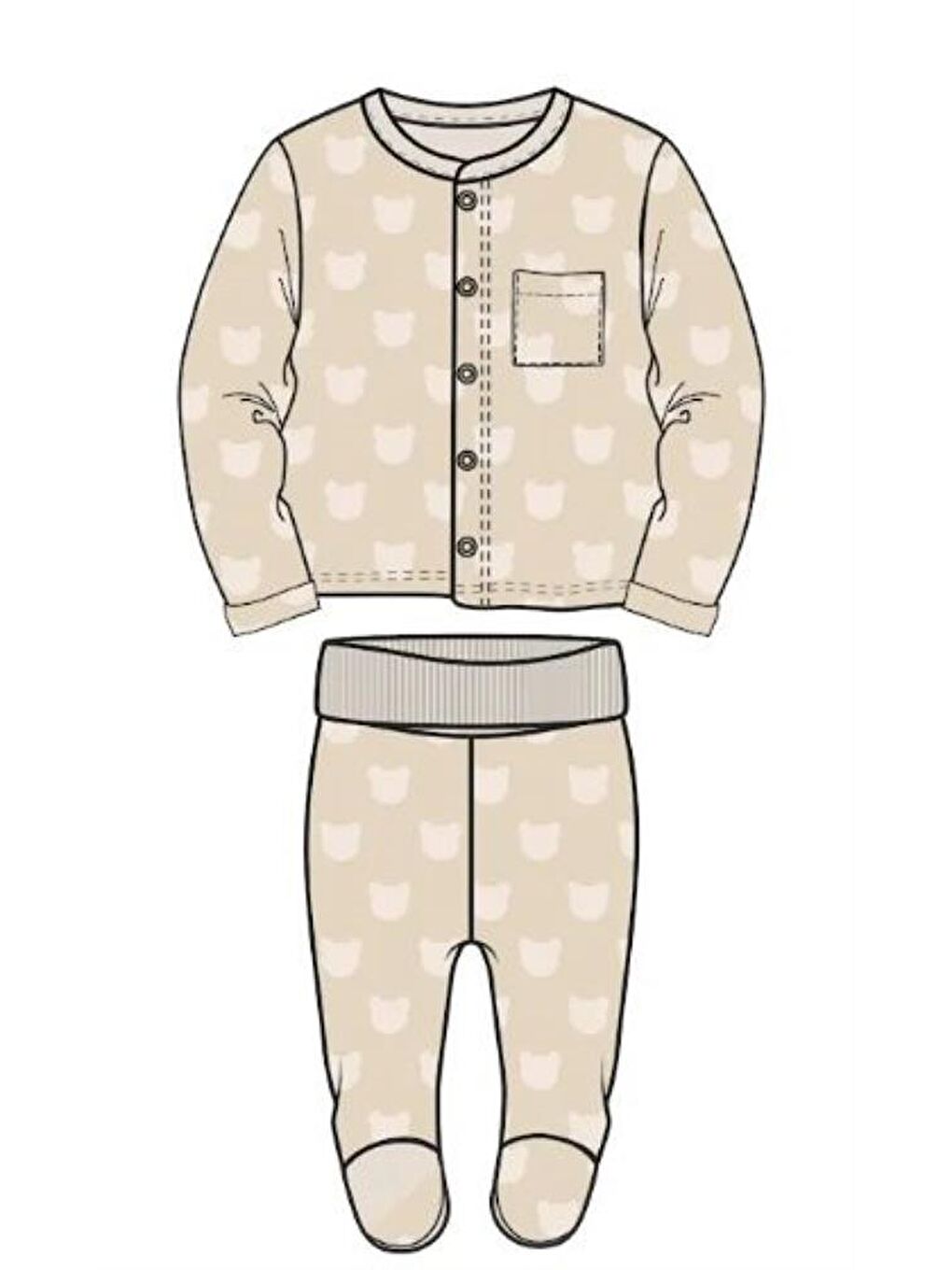 Baby Kabartmalı Ayıcık Baskılı 1-6 Ay Pijama Takımı - Bej 3-6 Ay-4