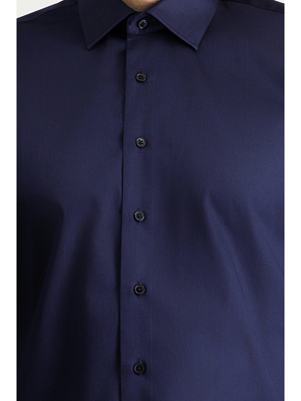 Lacivert Uzun Kol Slim Fit Dar Kesim Klasik Pamuk Gömlek-3