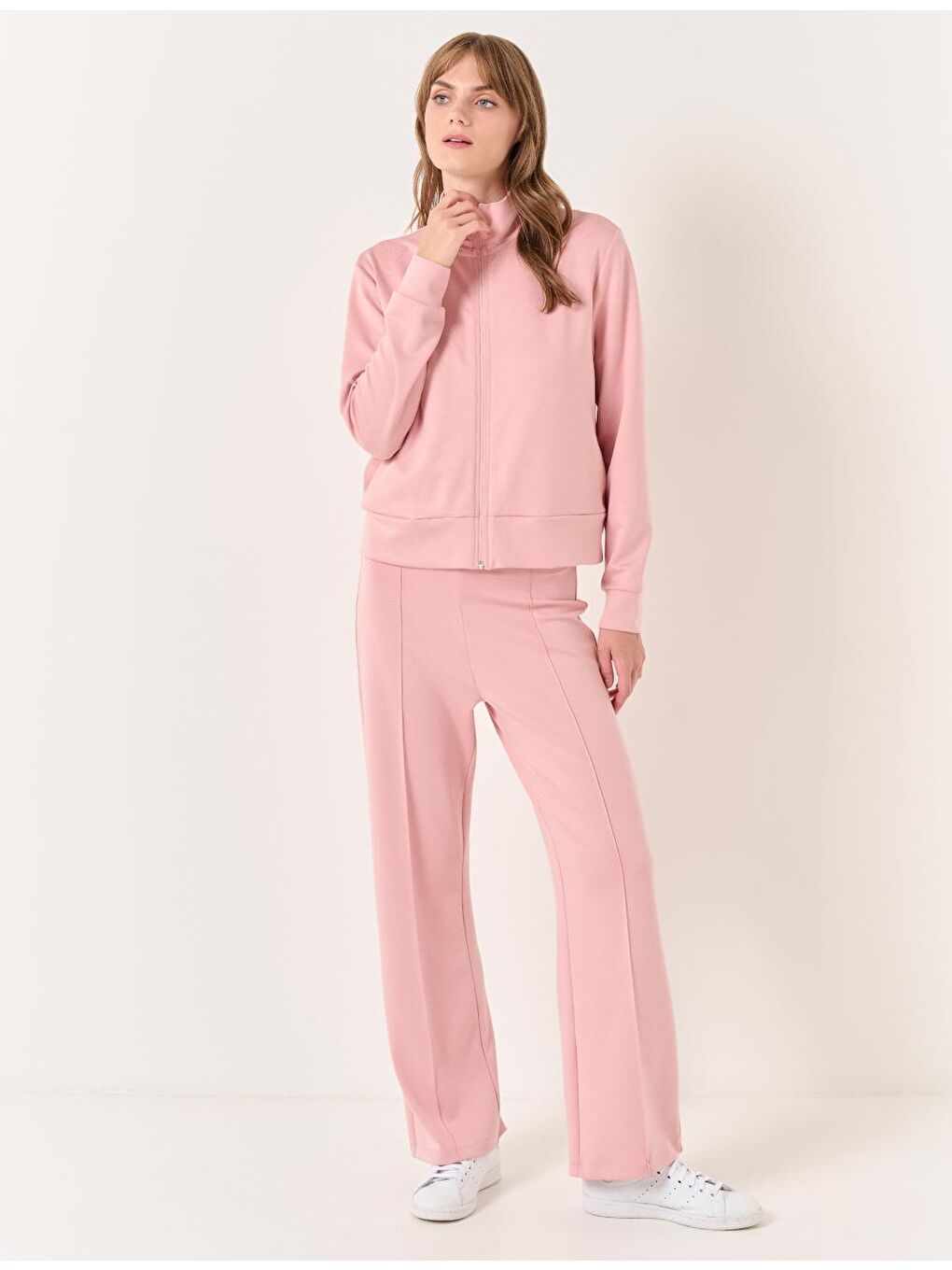 Pembe Gül Kurusu Yüksek Bel Normal Paça Jogger Pantolon-2