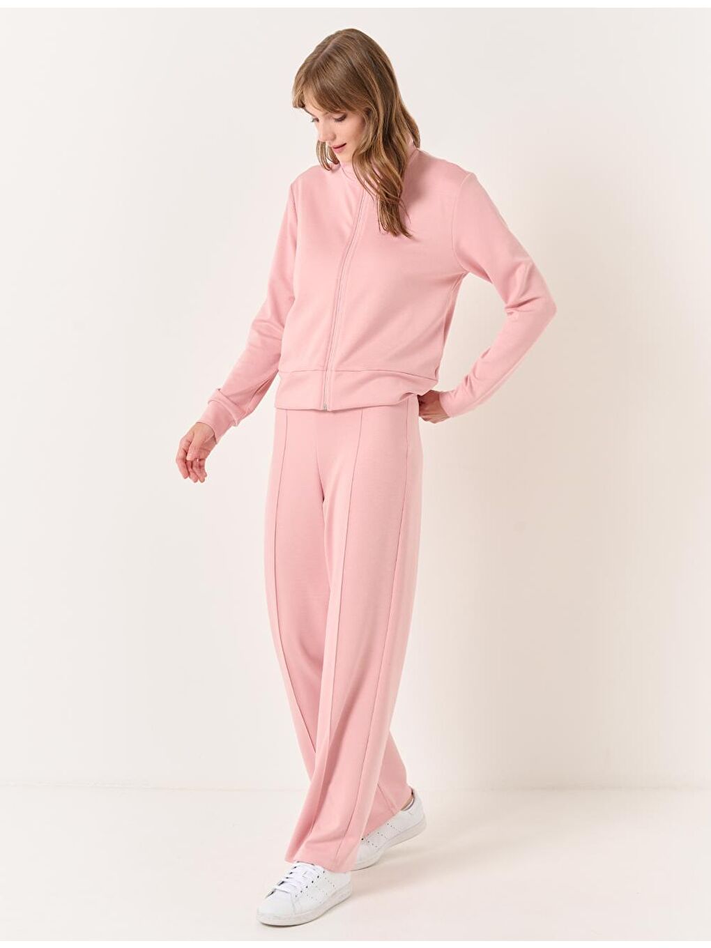 Pembe Gül Kurusu Yüksek Bel Normal Paça Jogger Pantolon-3