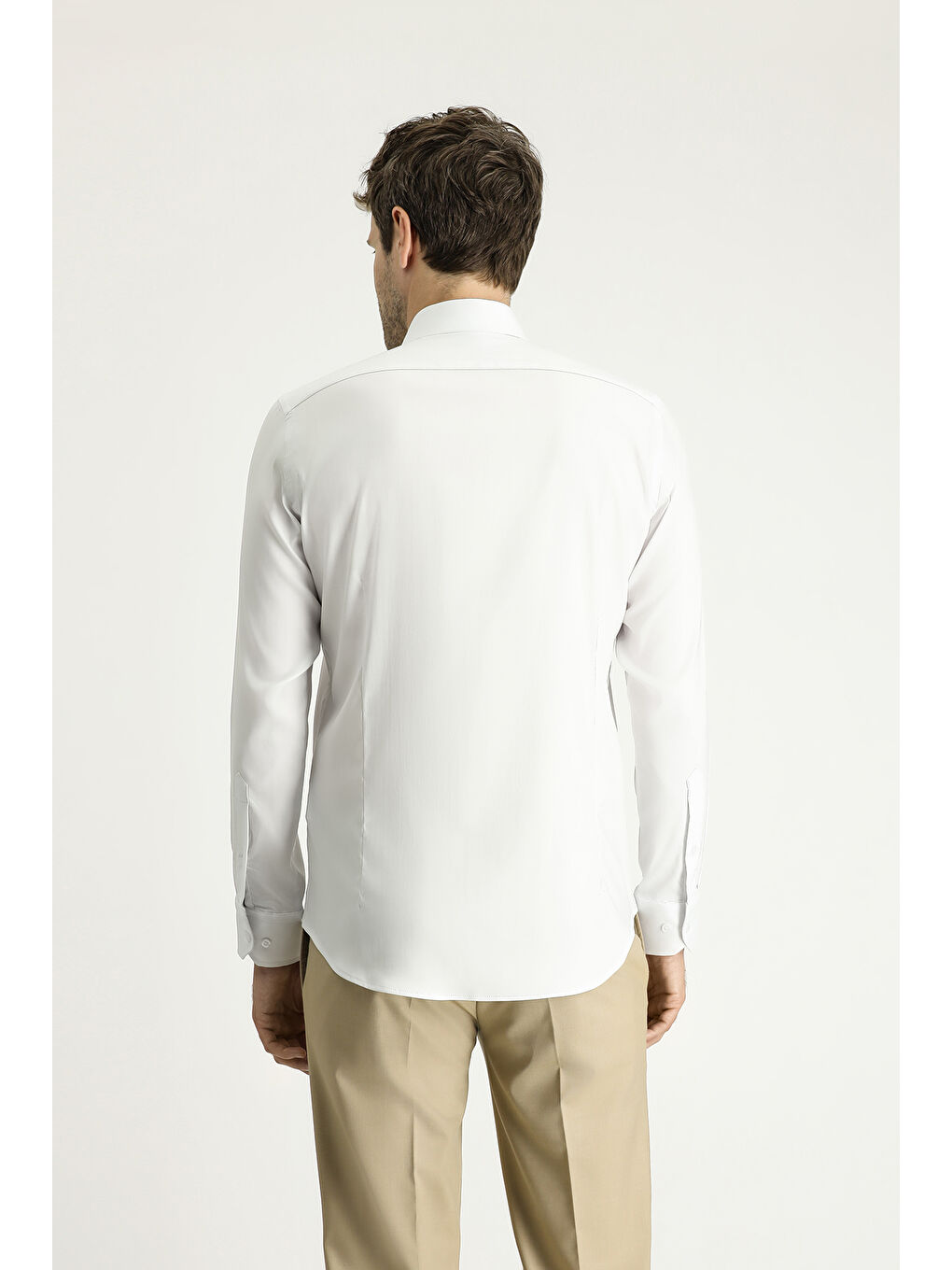Beyaz Techno-Line Uzun Kol Slim Fit Dar Kesim Klasik Gömlek-4