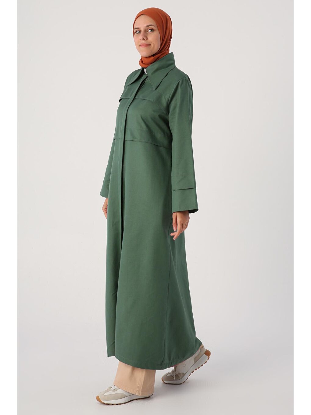 Yeşil Nefti Sivri Yakalı Gizli Patlı Ferace-2