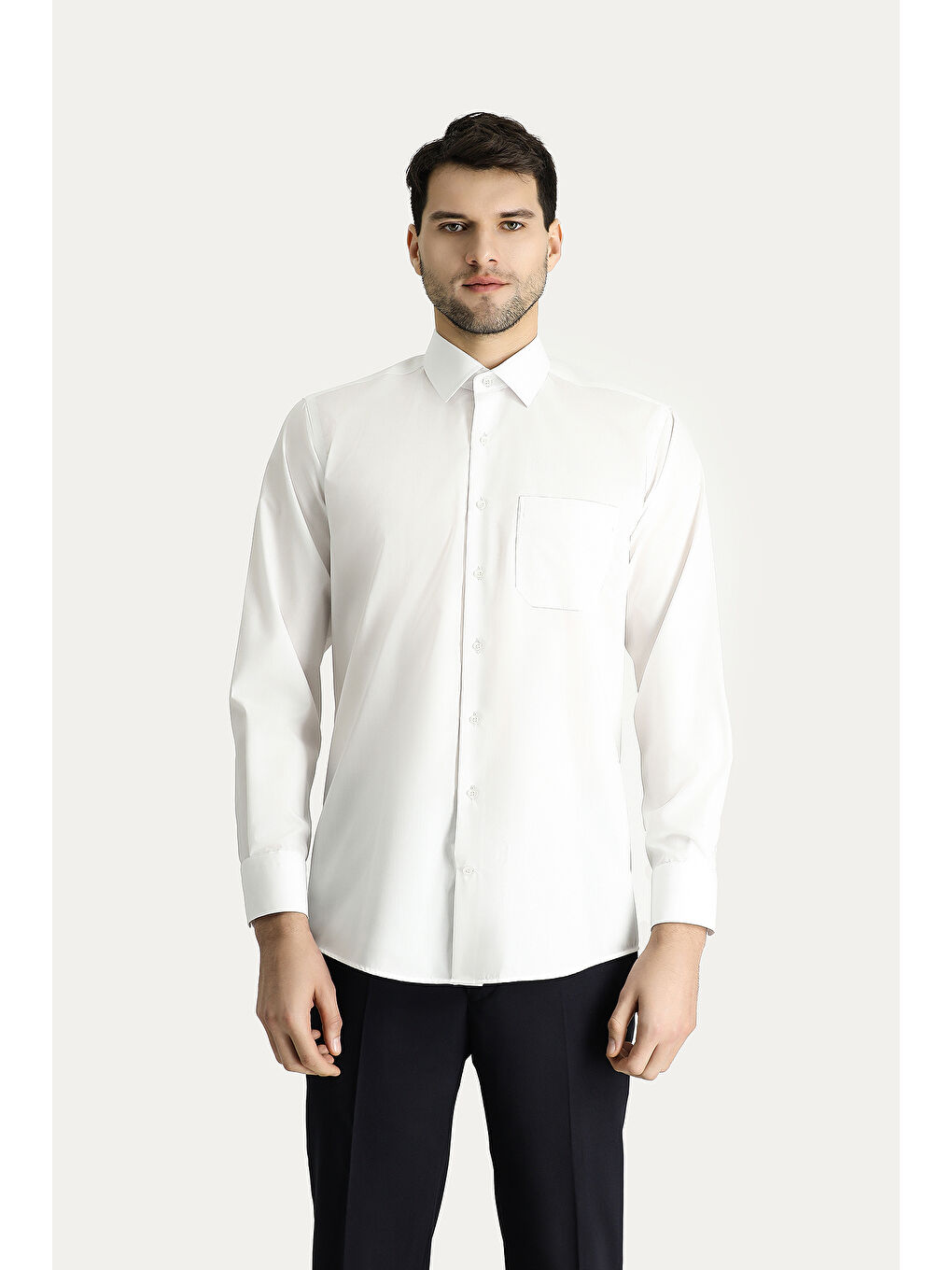 Beyaz Uzun Kol Regular Fit Non Iron Ütü Gerektirmeyen Pamuklu Büyük Beden Gömlek-5