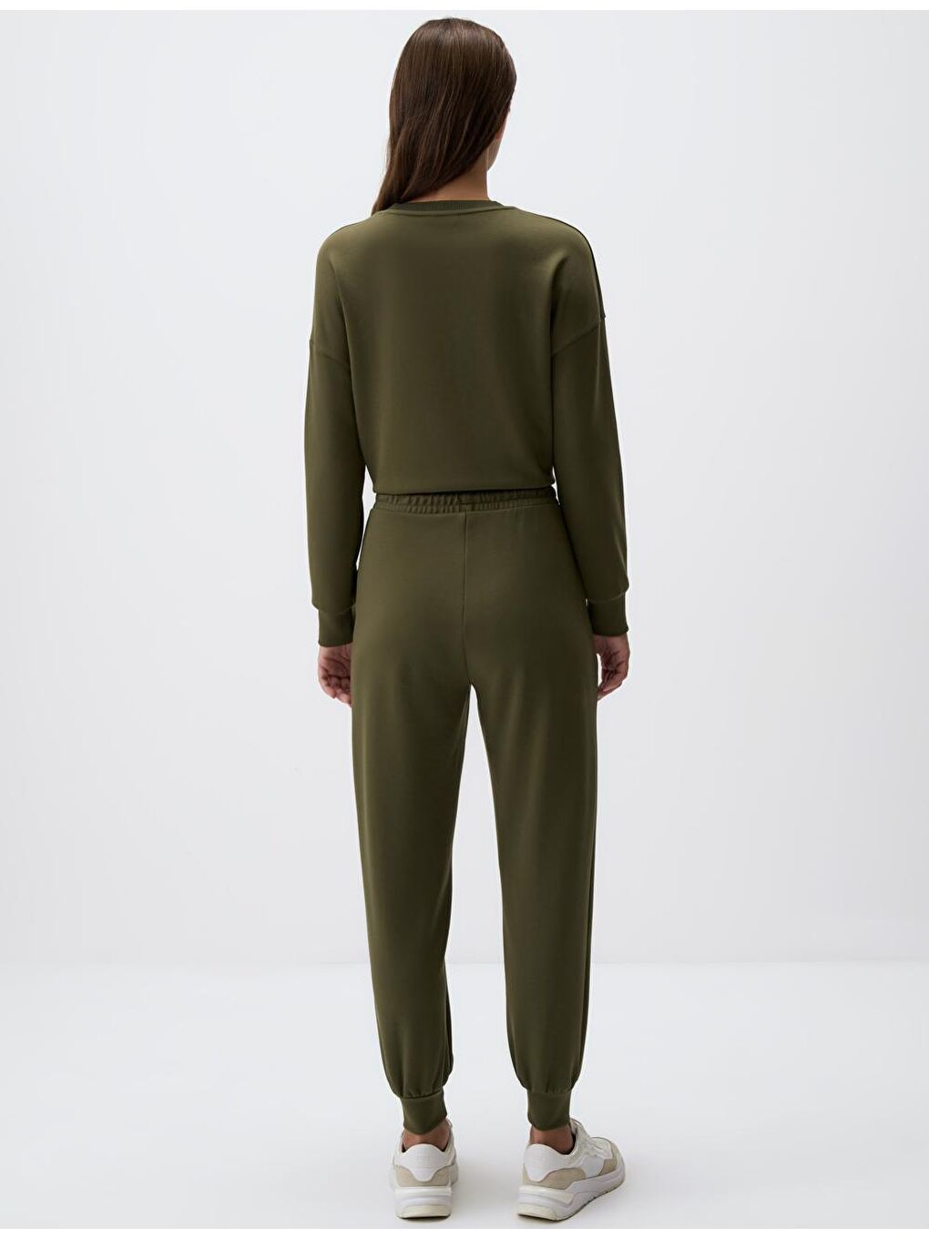 Haki Yüksek Bel Dar Paça Cepli Jogger Pantolon-5