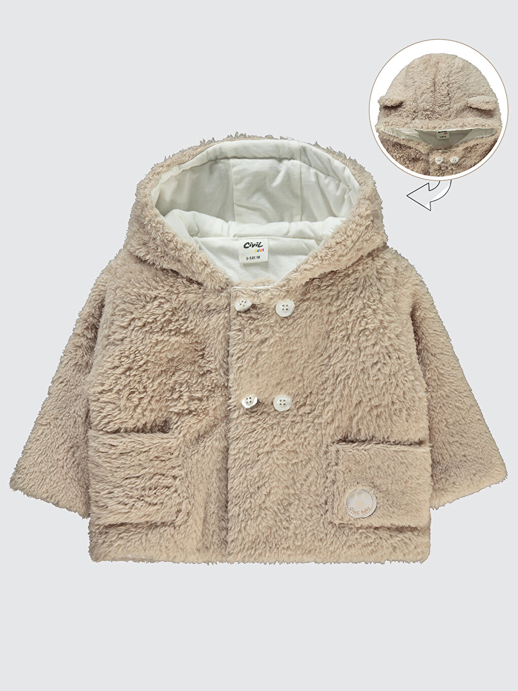 Erkek Bebek Kapüşonlu Mont 6-18 Ay Bej