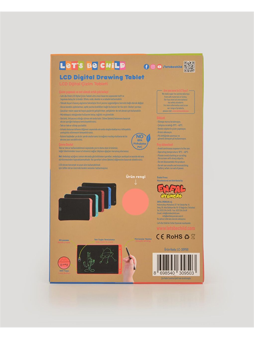 LCD Pembe Dijital Çizim Tableti Renkli 12 İnç-6