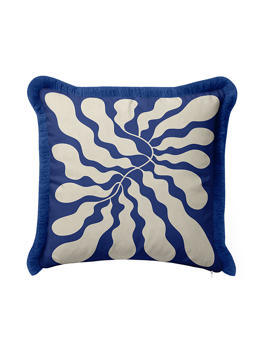 Karışık Modern Dalga Hareketli Saçaklı Yastık Kılıfı - Soyut Akışkan Mavi Retro Püsküllü Kırlent Kılıfı