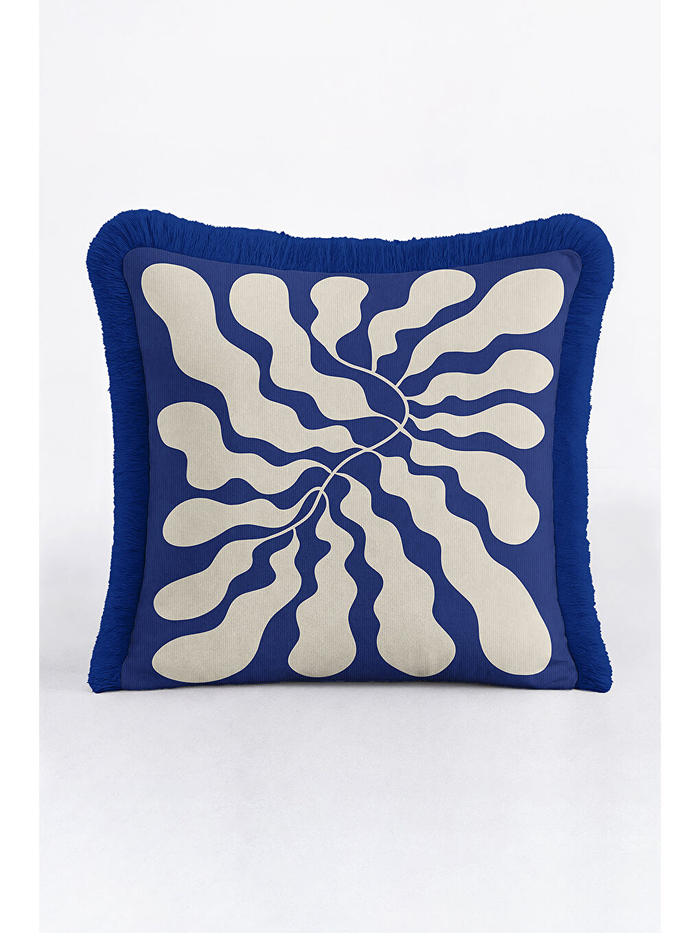 Karışık Modern Dalga Hareketli Saçaklı Yastık Kılıfı - Soyut Akışkan Mavi Retro Püsküllü Kırlent Kılıfı-1