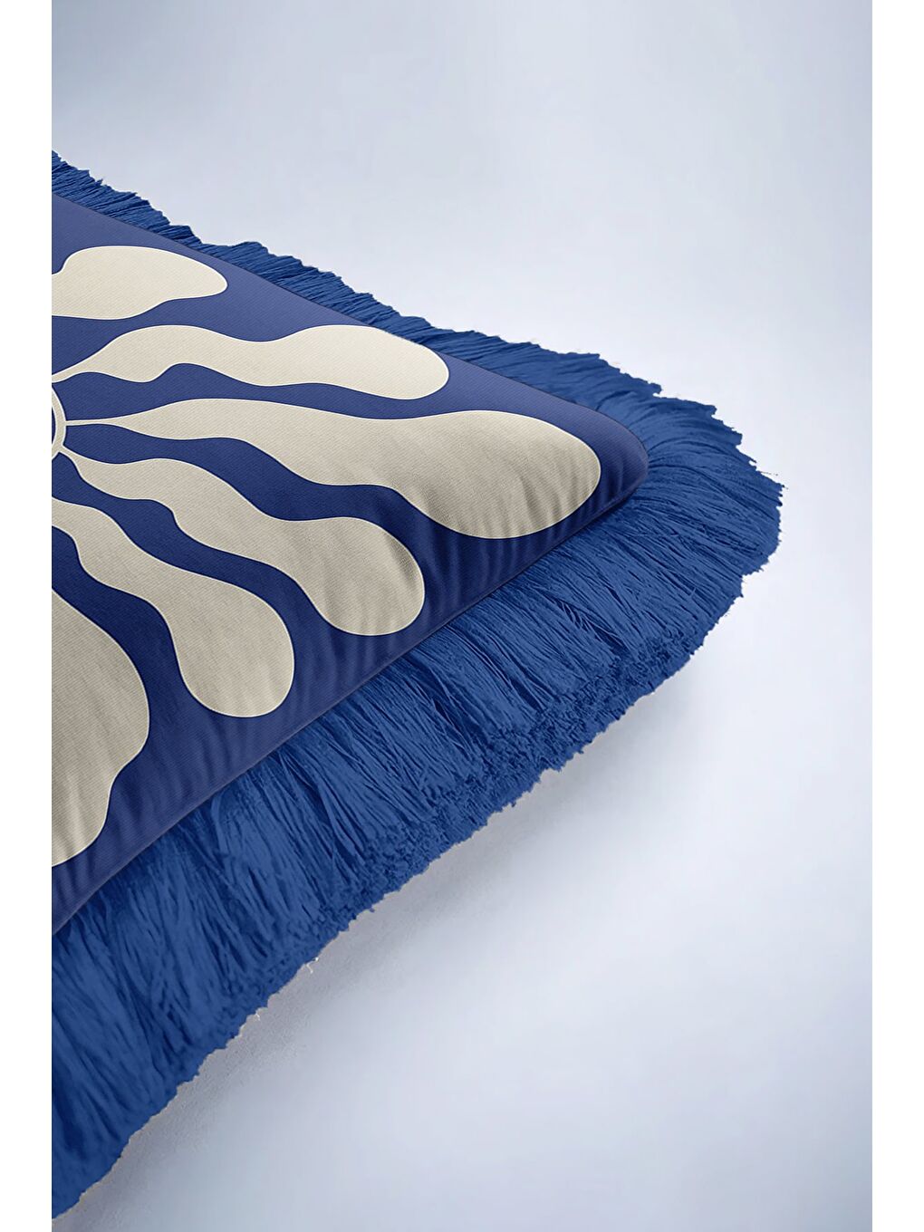 Karışık Modern Dalga Hareketli Saçaklı Yastık Kılıfı - Soyut Akışkan Mavi Retro Püsküllü Kırlent Kılıfı-6